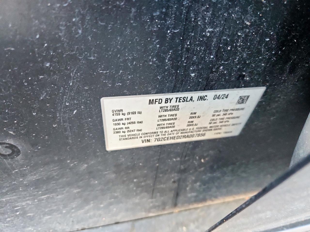 2024 Tesla Cybertruck VIN: 7G2CEHED2RA007856 Lot: 85929475