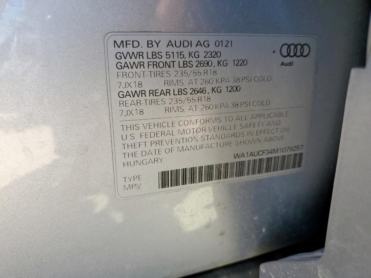 2021 Audi Q3 Premium 40 VIN: WA1AUCF34M1079257 Lot: 84746555