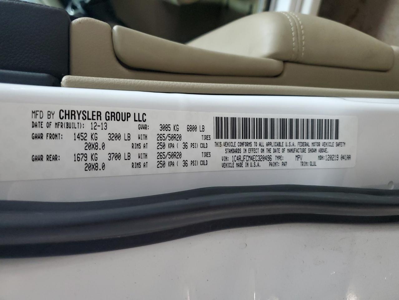 2014 Jeep Grand Cherokee Overland VIN: 1C4RJFCM4EC320496 Lot: 84365565