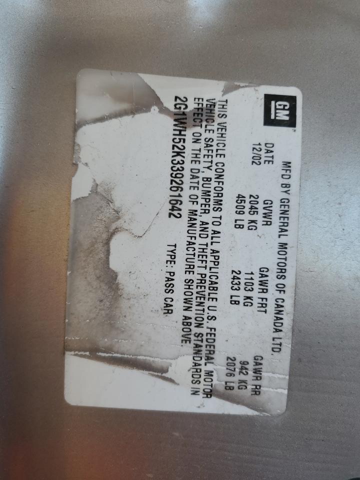 2003 Chevrolet Impala Ls VIN: 2G1WH52K339261642 Lot: 85592085