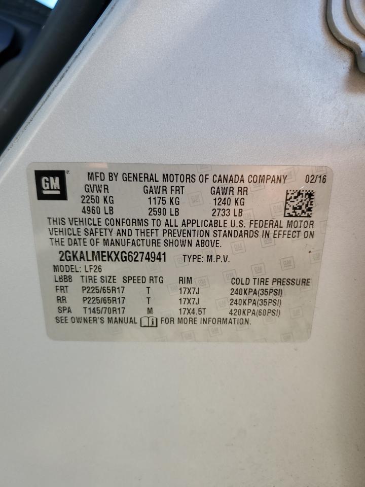 2016 GMC Terrain Sle VIN: 2GKALMEKXG6274941 Lot: 85076805