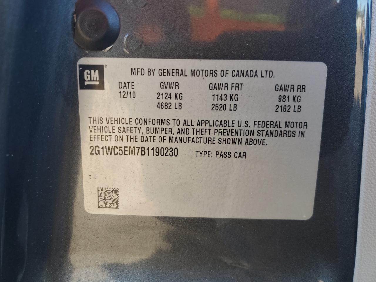 2011 Chevrolet Impala Ltz VIN: 2G1WC5EM7B1190230 Lot: 85266675