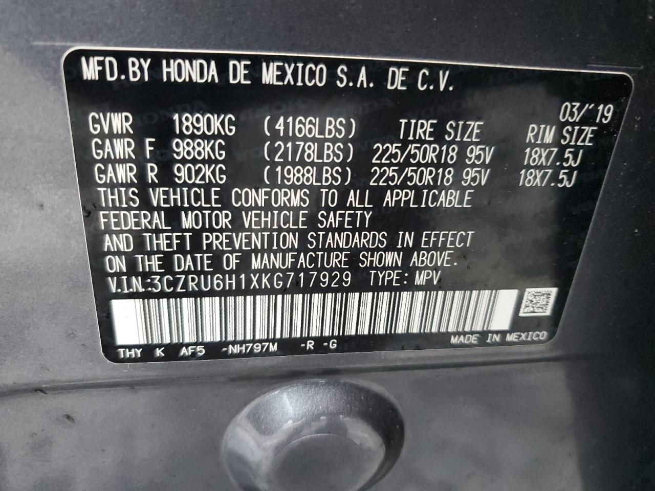 2019 Honda Hr-V Sport VIN: 3CZRU6H1XKG717929 Lot: 86443935