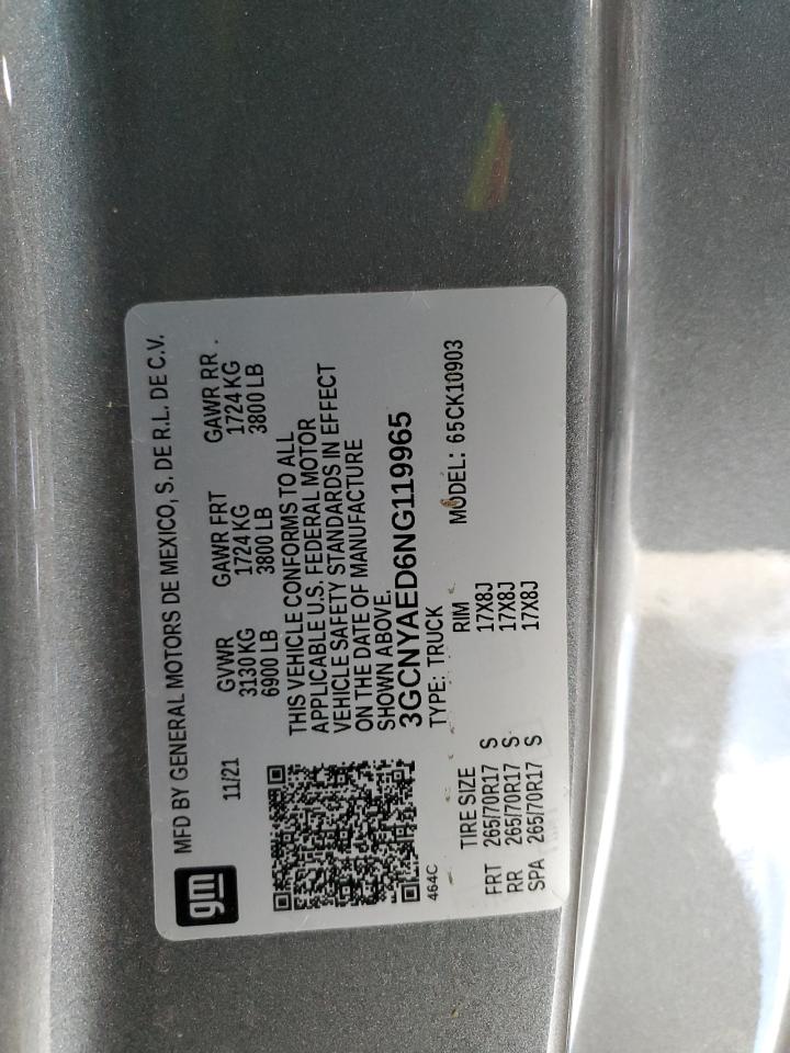 2022 Chevrolet Silverado Ltd K1500 VIN: 3GCNYAED6NG119965 Lot: 85850825