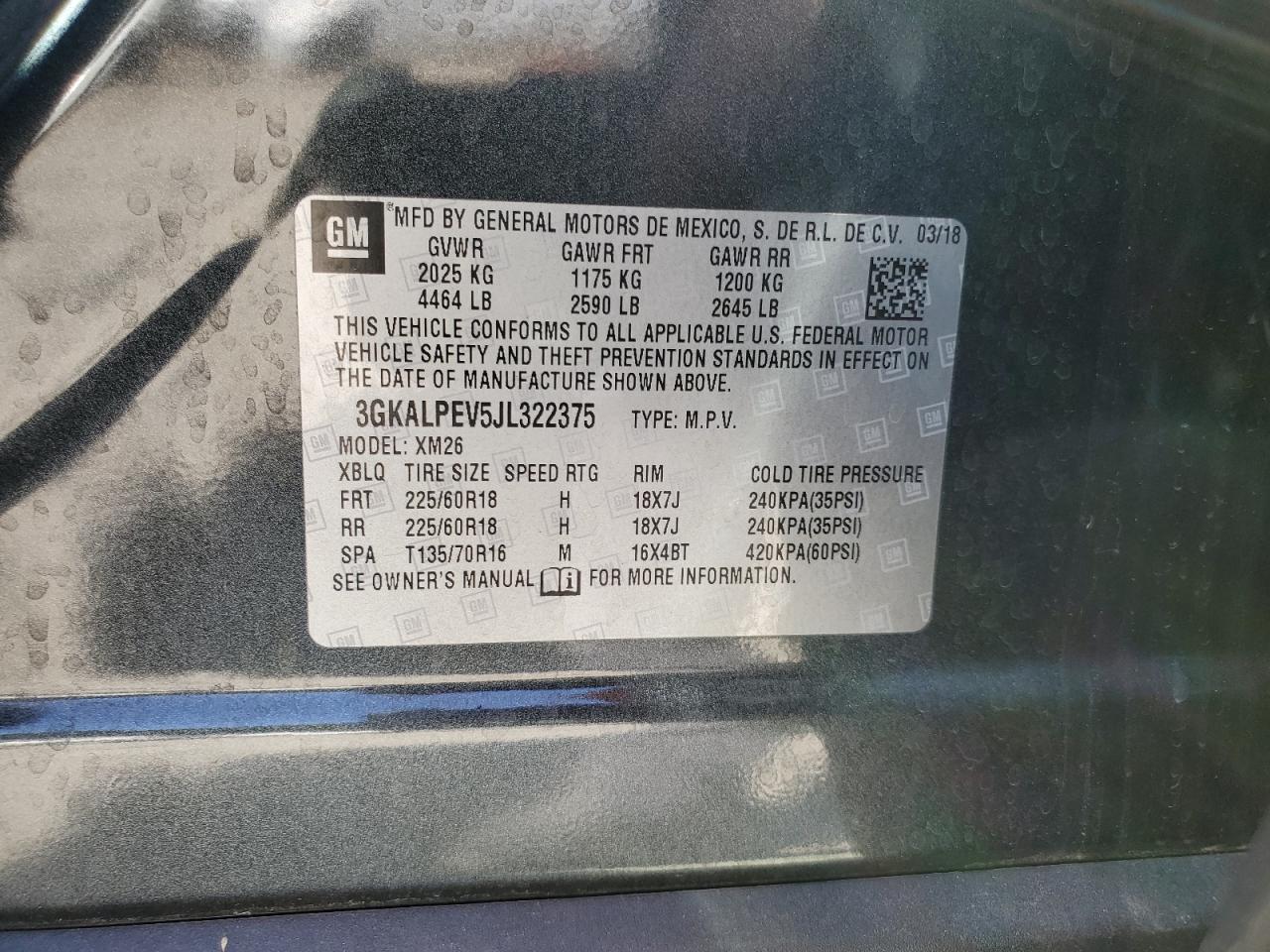 2018 GMC Terrain Slt VIN: 3GKALPEV5JL322375 Lot: 84358835