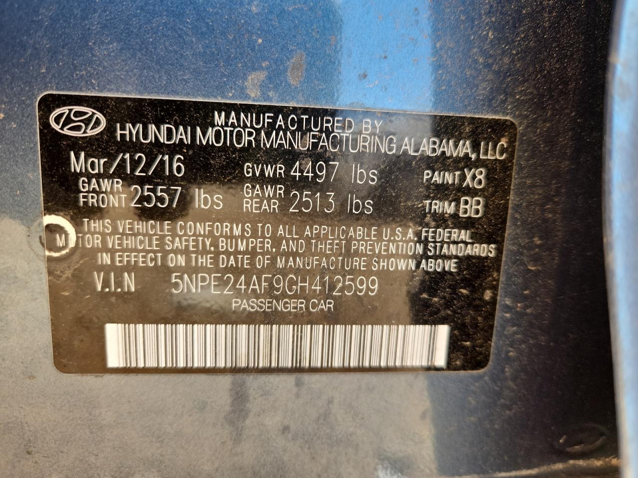 2016 Hyundai Sonata Se VIN: 5NPE24AF9GH412599 Lot: 84615455