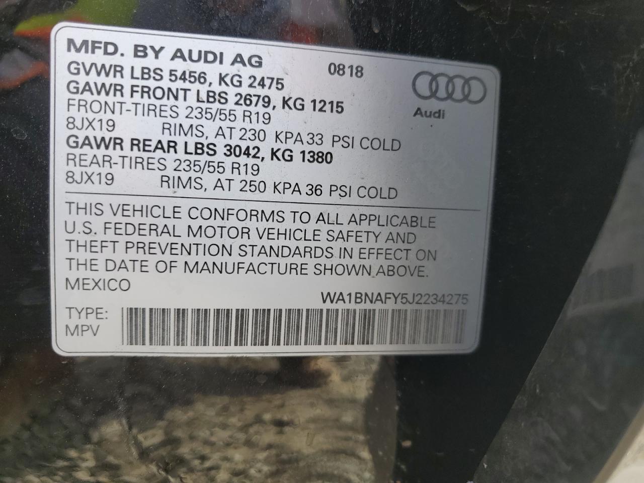 2018 Audi Q5 Premium Plus VIN: WA1BNAFY5J2234275 Lot: 86898685