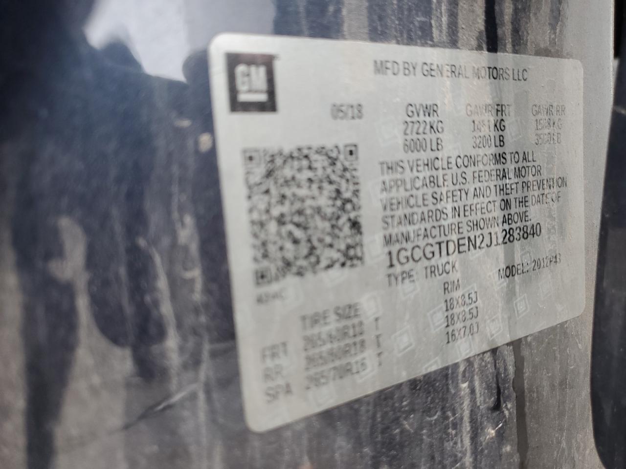 2018 Chevrolet Colorado Z71 VIN: 1GCGTDEN2J1283840 Lot: 86224065