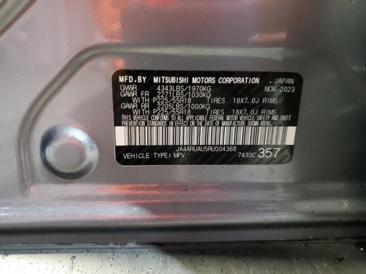 2024 Mitsubishi Outlander Sport S/Se VIN: JA4ARUAU5RU004368 Lot: 86108495