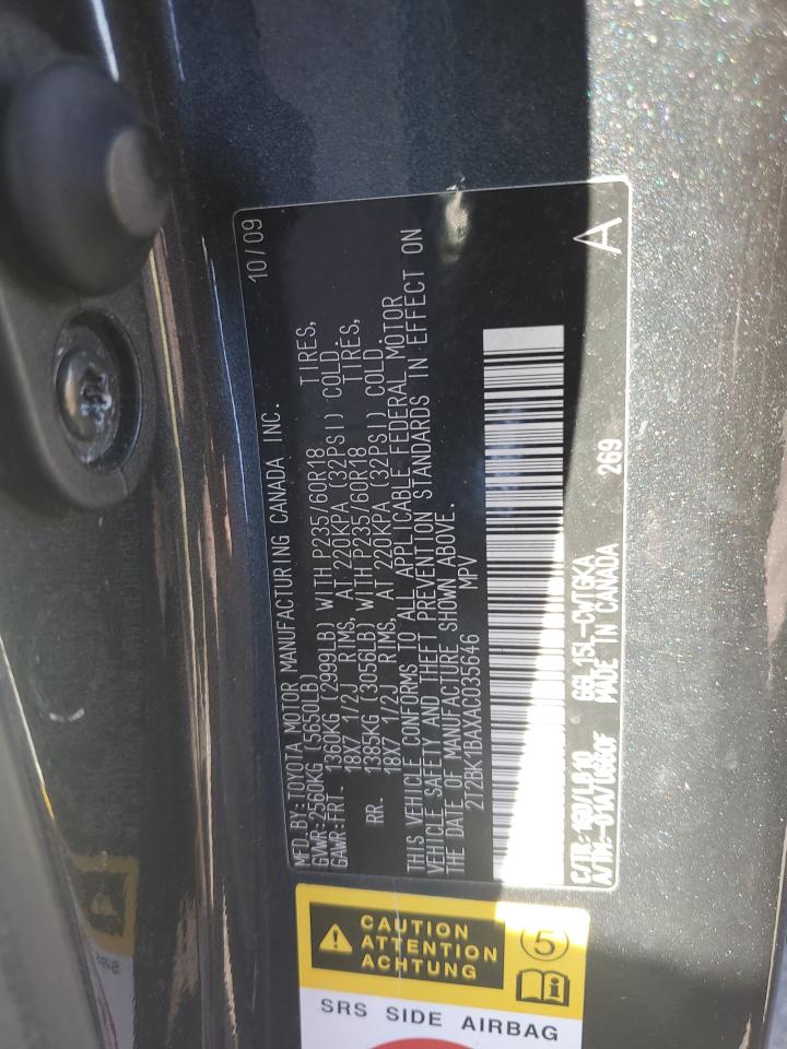 2010 Lexus Rx 350 VIN: 2T2BK1BAXAC035646 Lot: 86237445