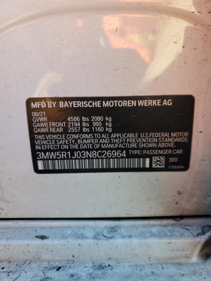 2022 BMW 330I VIN: 3MW5R1J03N8C26964 Lot: 82525715