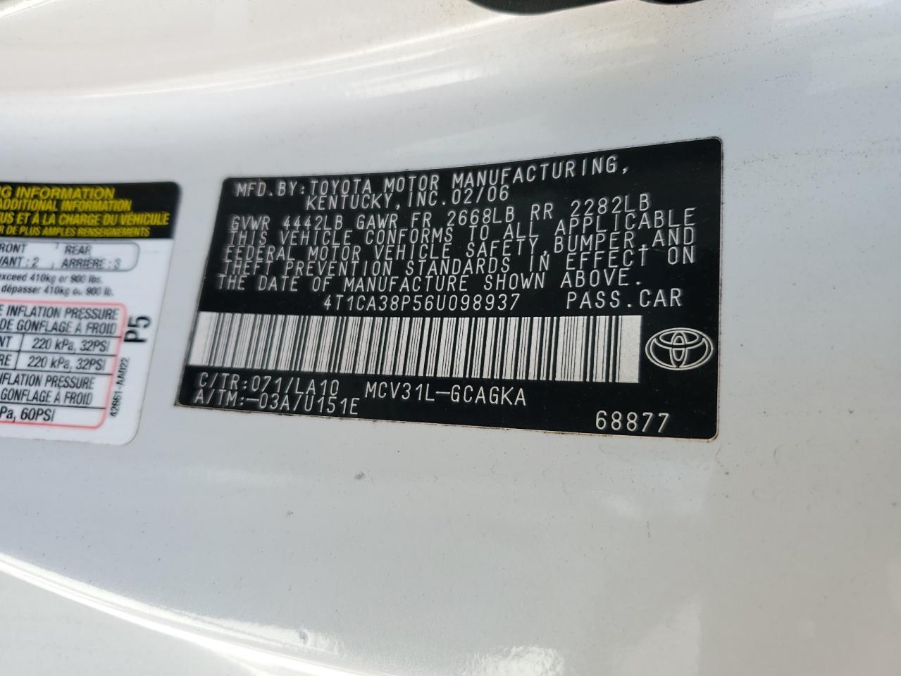 2006 Toyota Camry Solara Se VIN: 4T1CA38P56U098937 Lot: 82415475