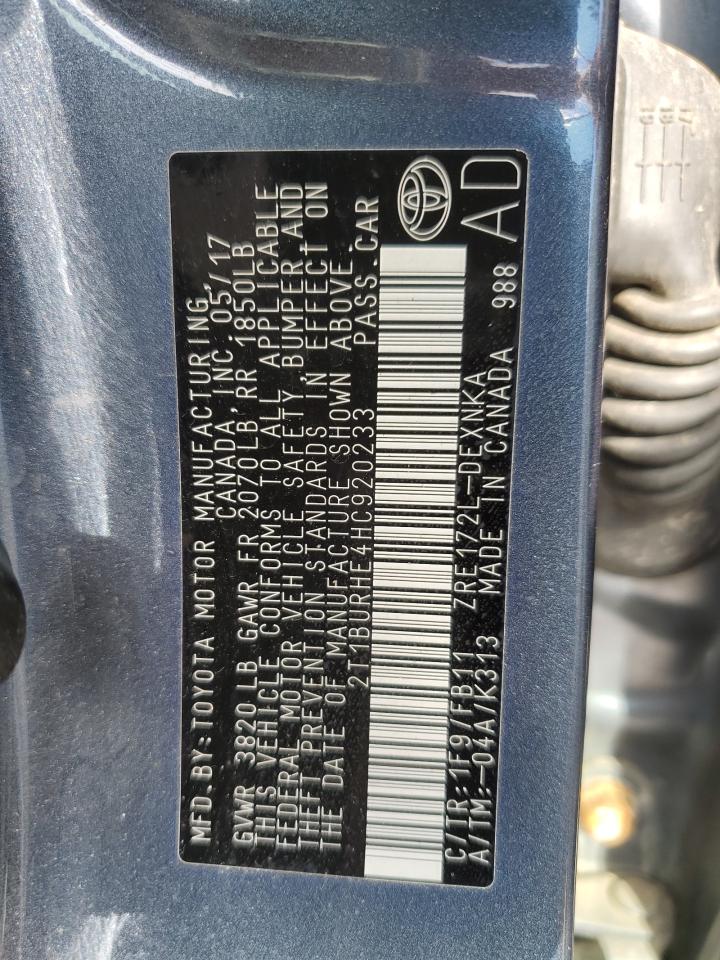 2017 Toyota Corolla L VIN: 2T1BURHE4HC920233 Lot: 85676015