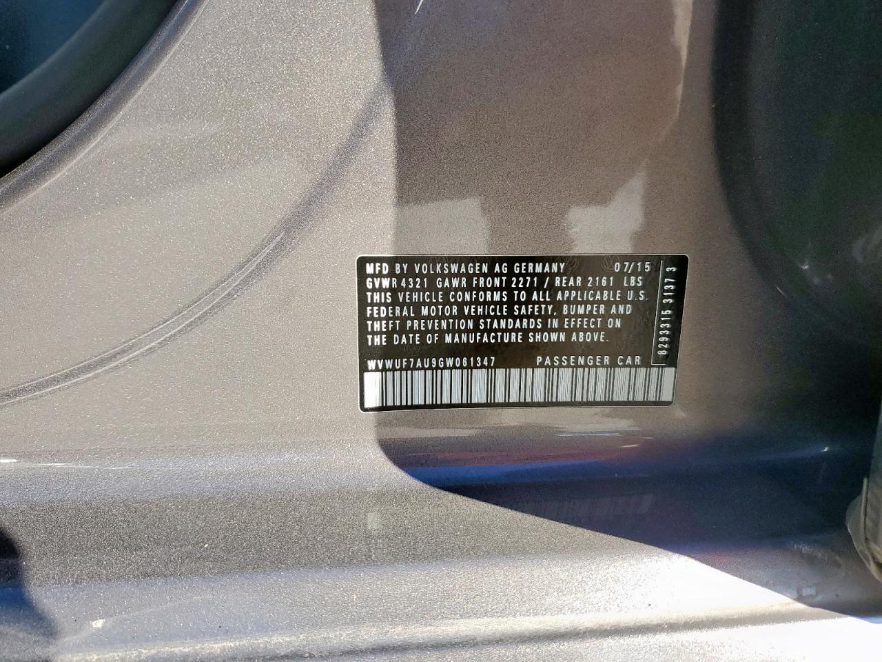 2016 Volkswagen Golf R VIN: WVWUF7AU9GW061347 Lot: 82750215