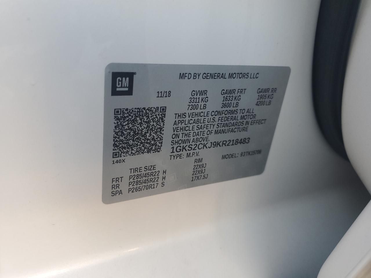 2019 GMC Yukon Denali VIN: 1GKS2CKJ9KR218483 Lot: 82310155