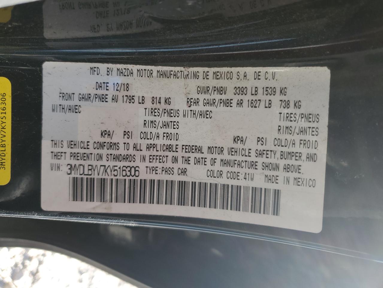 2019 Toyota Yaris L VIN: 3MYDLBYV7KY516306 Lot: 86056125