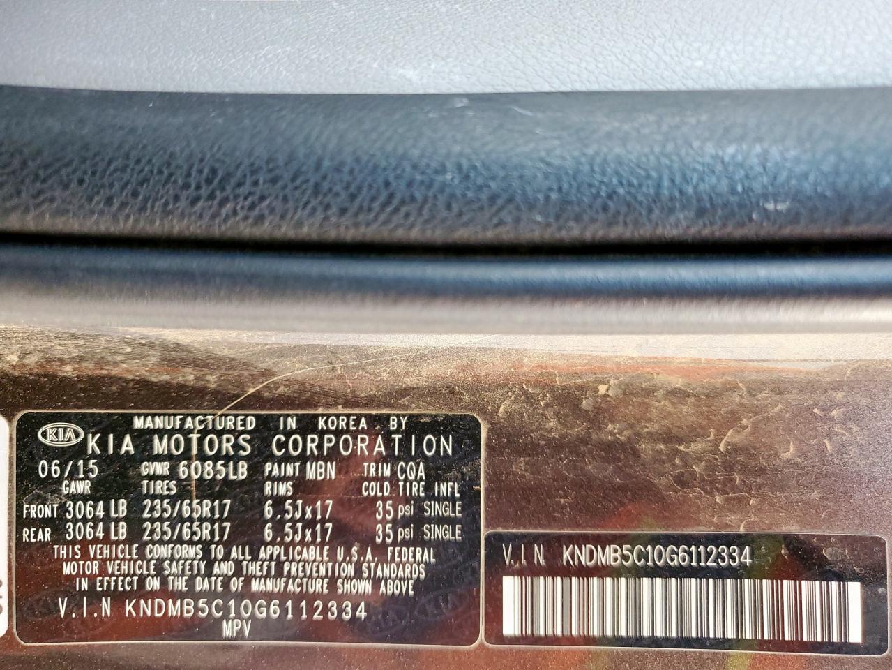 2016 Kia Sedona Lx VIN: KNDMB5C10G6112334 Lot: 85577775