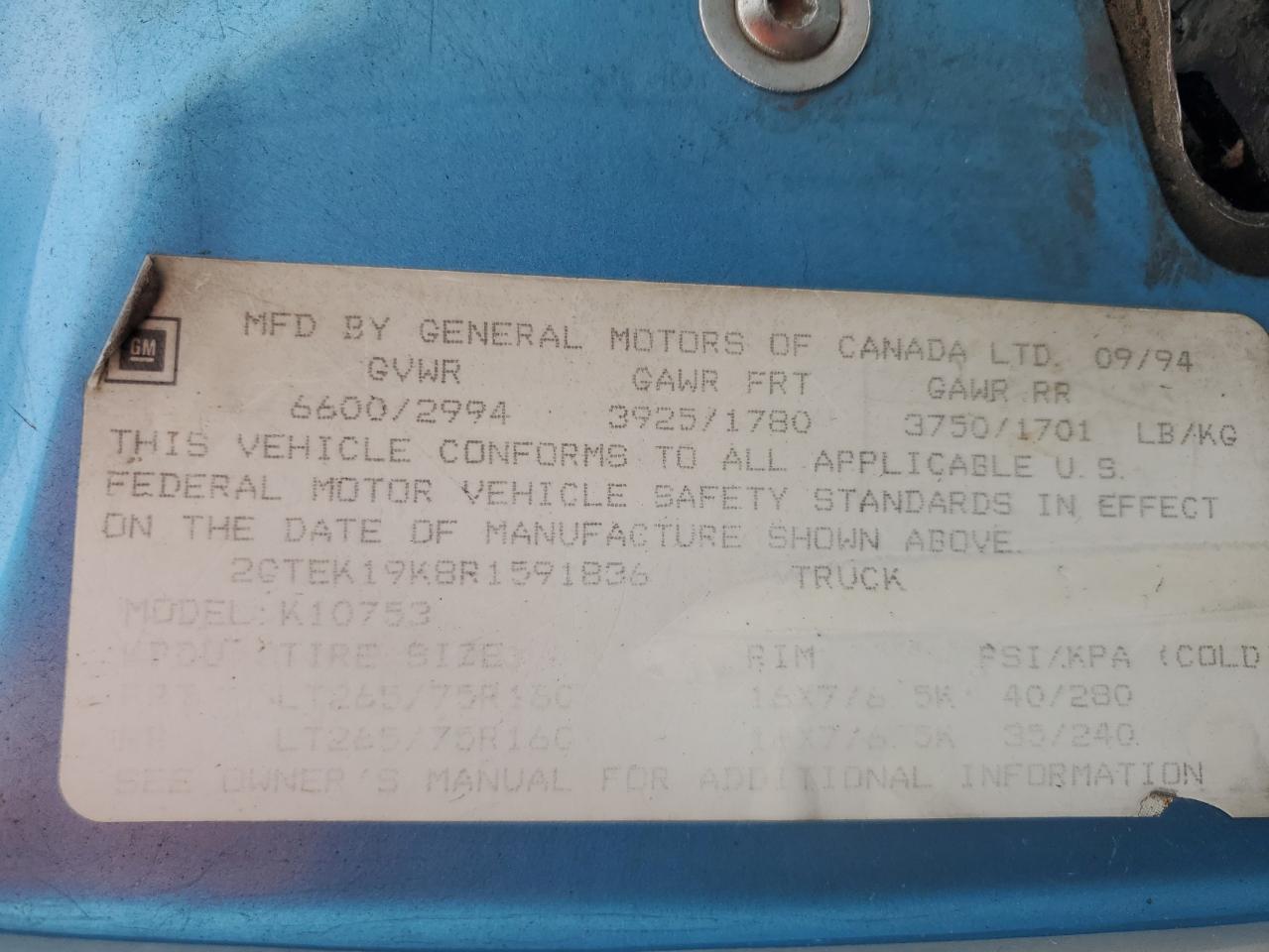 1994 GMC Sierra K1500 VIN: 2GTEK19K8R1591836 Lot: 90071045