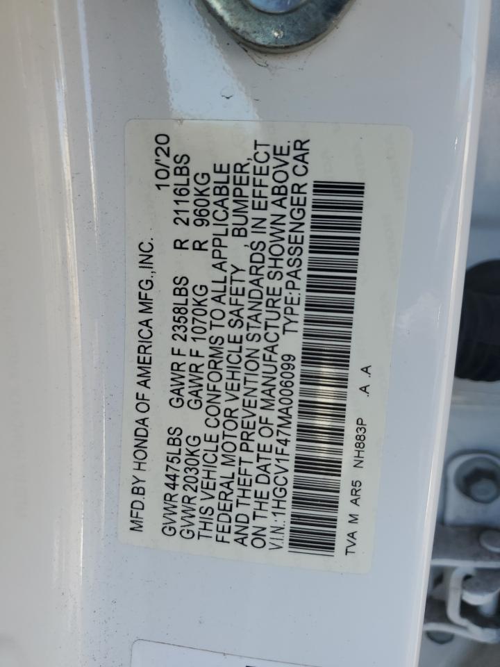 2021 Honda Accord Sport Se VIN: 1HGCV1F47MA006099 Lot: 82229885