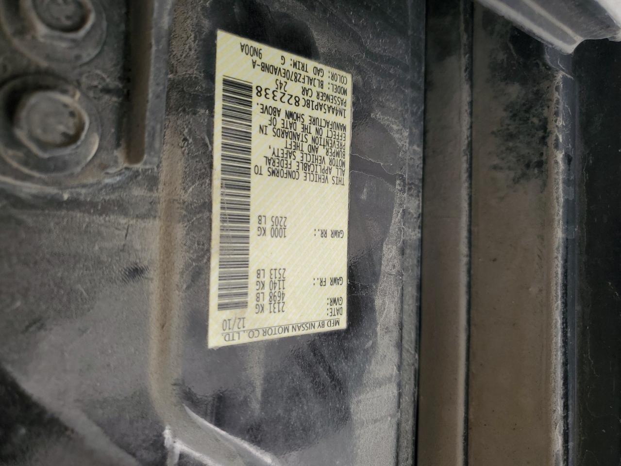 2011 Nissan Maxima S VIN: 1N4AA5AP1BC822338 Lot: 90244795