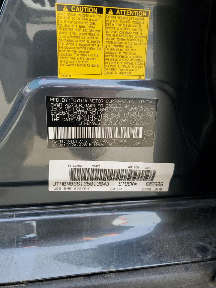 2006 Lexus Gs 430 VIN: JTHBN96S165013843 Lot: 89547355