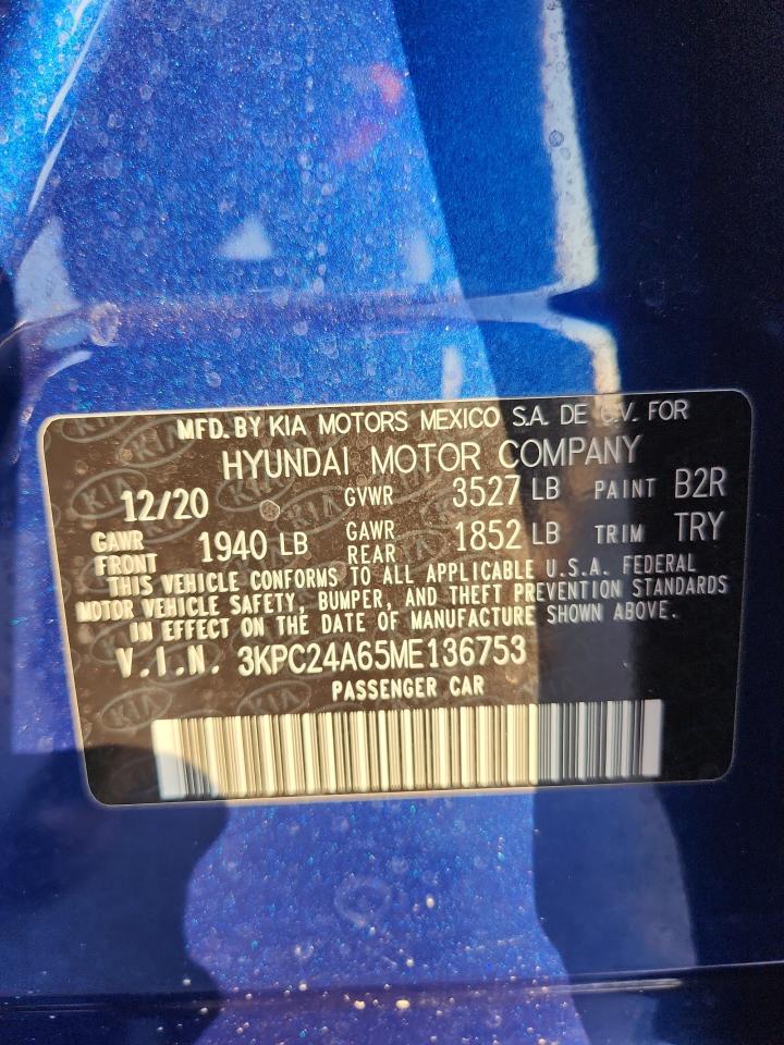 2021 Hyundai Accent Se VIN: 3KPC24A65ME136753 Lot: 85501705