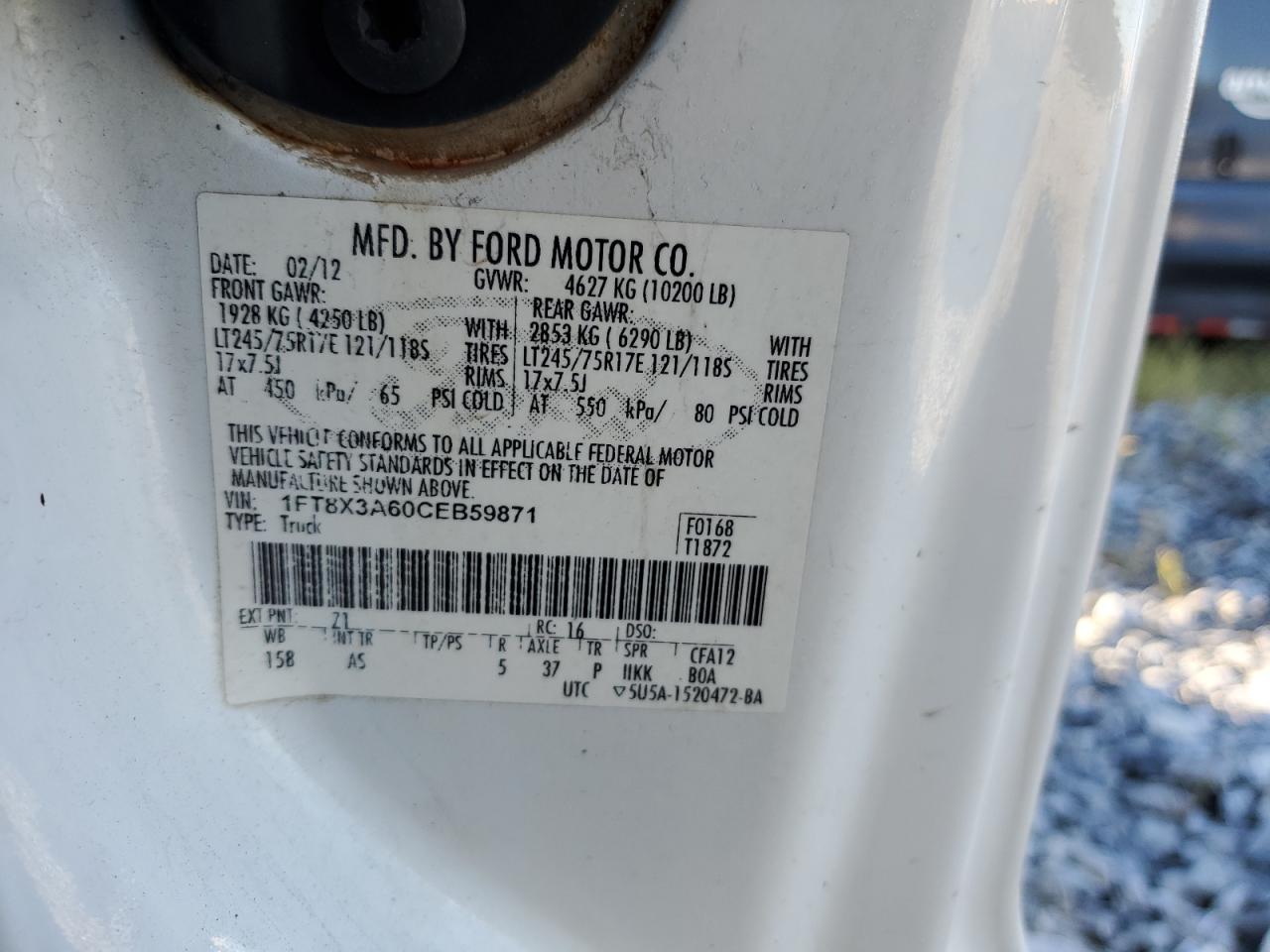 2012 Ford F350 Super Duty VIN: 1FT8X3A60CEB59871 Lot: 82248015