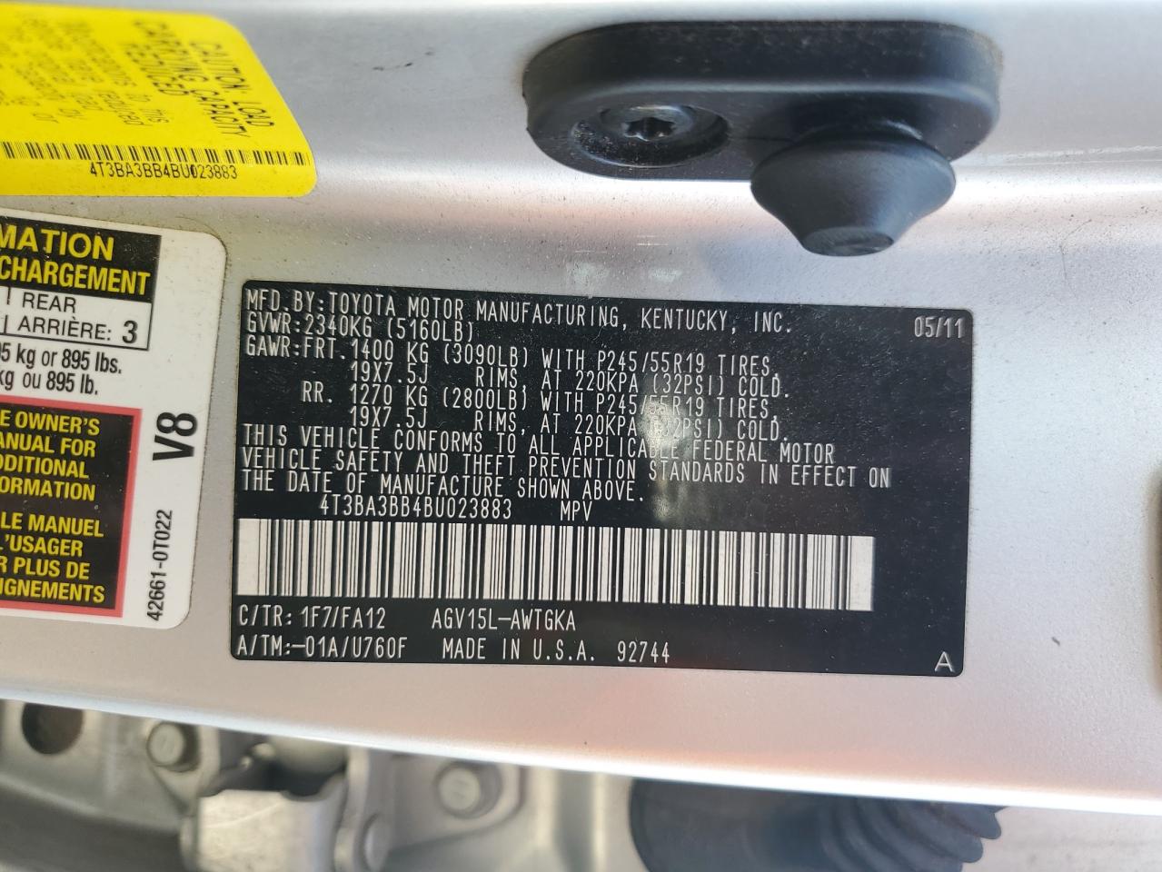 2011 Toyota Venza VIN: 4T3BA3BB4BU023883 Lot: 84993455