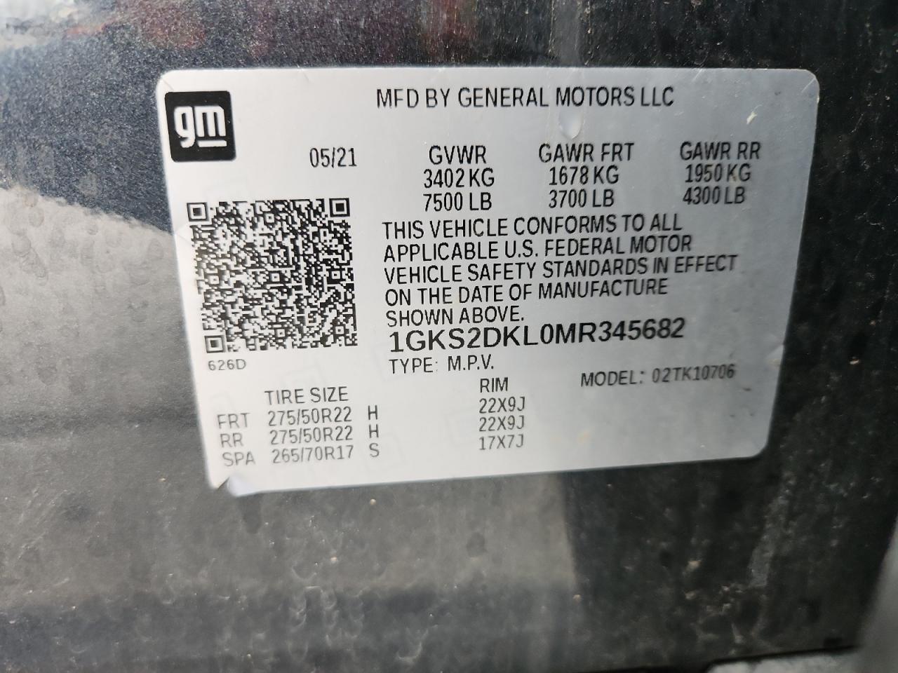 2021 GMC Yukon Denali VIN: 1GKS2DKL0MR345682 Lot: 85297195