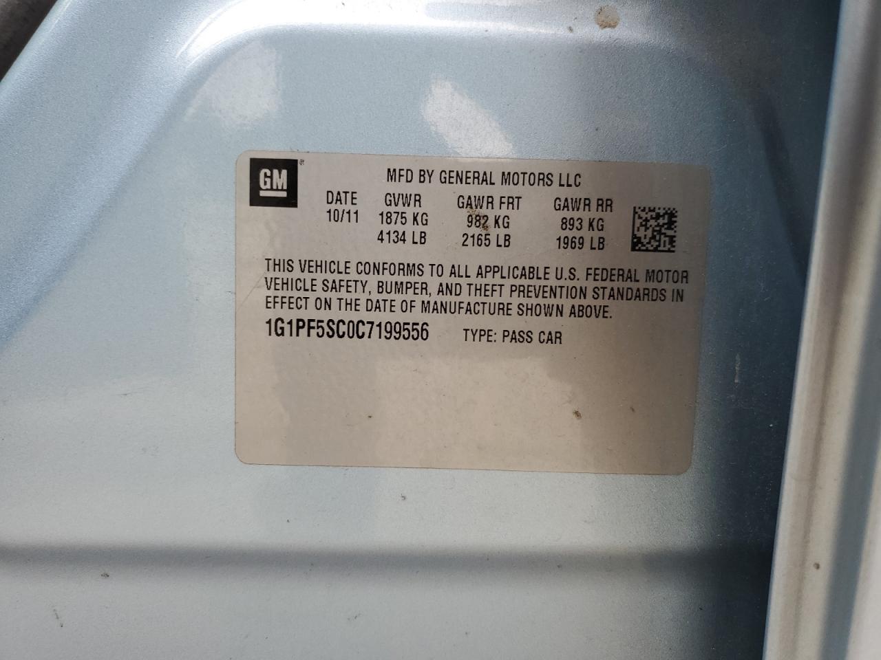 2012 Chevrolet Cruze Lt VIN: 1G1PF5SC0C7199556 Lot: 85664815