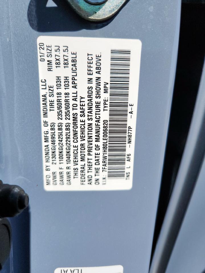 2020 Honda Cr-V Exl VIN: 7FARW1H80LE006820 Lot: 84301955