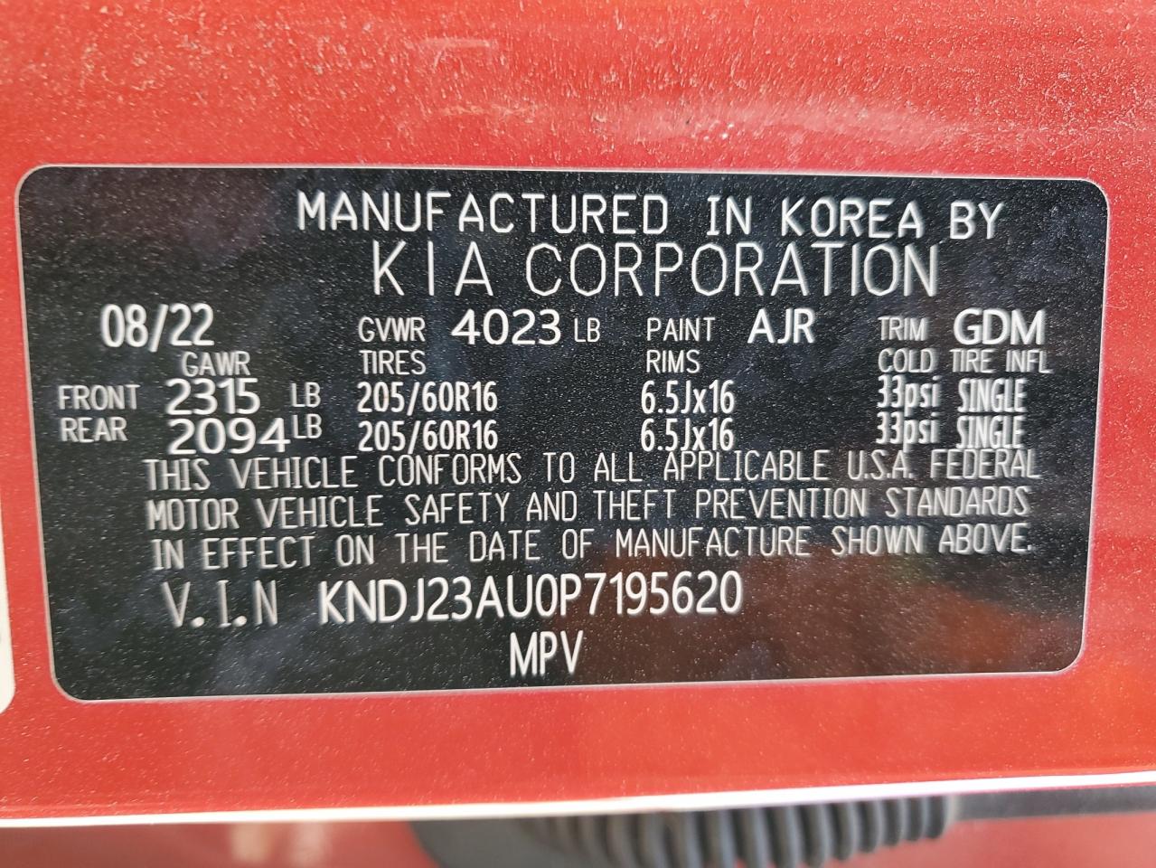 2023 Kia Soul Lx VIN: KNDJ23AU0P7195620 Lot: 85773635