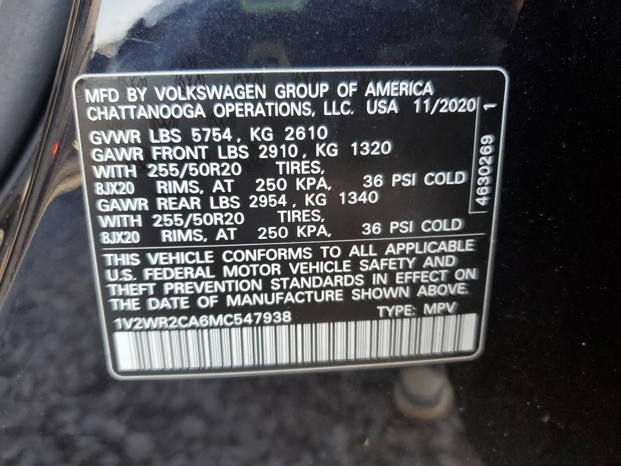 2021 Volkswagen Atlas Se VIN: 1V2WR2CA6MC547938 Lot: 85483385