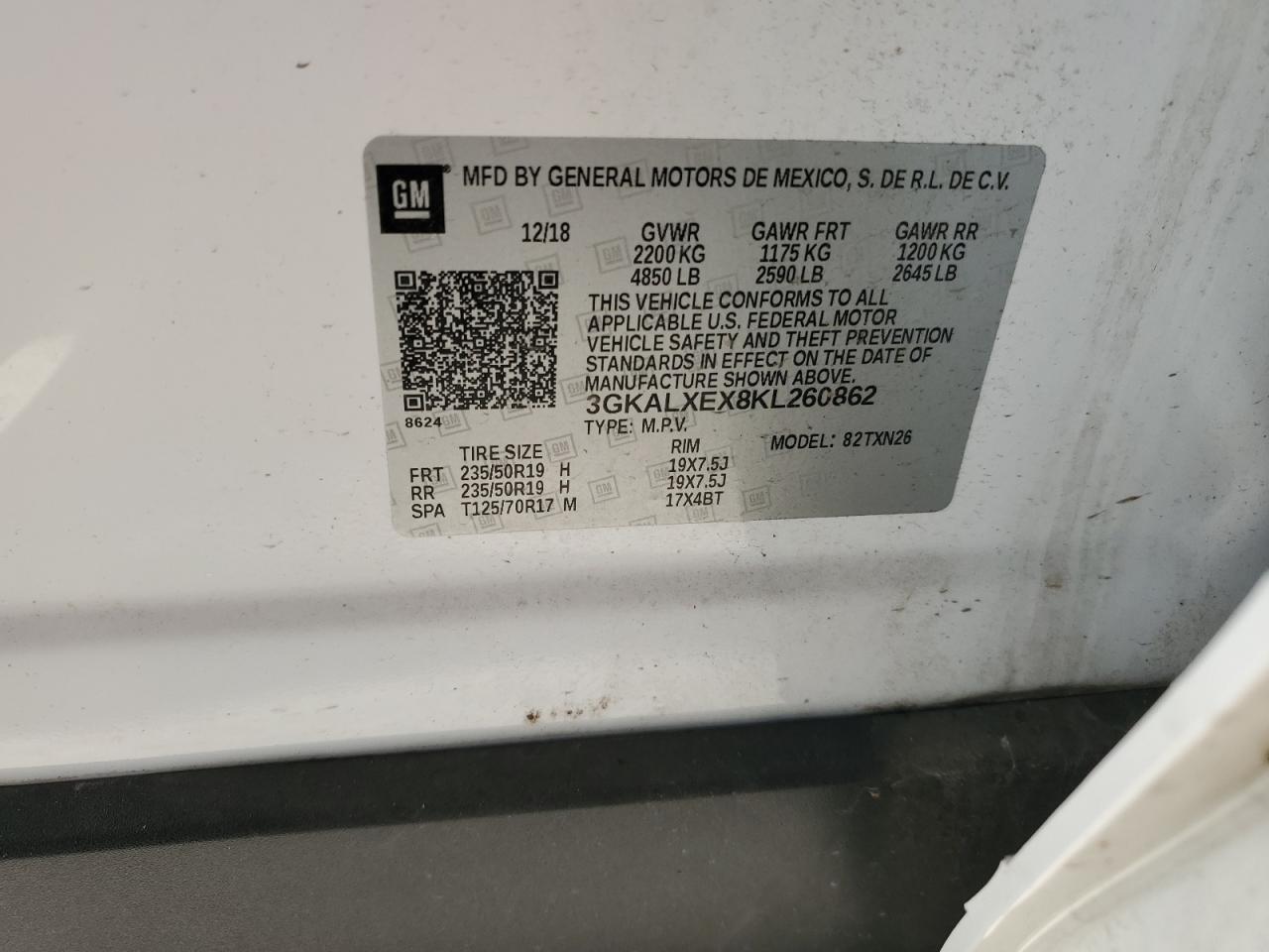 2019 GMC Terrain Denali VIN: 3GKALXEX8KL260862 Lot: 86225035