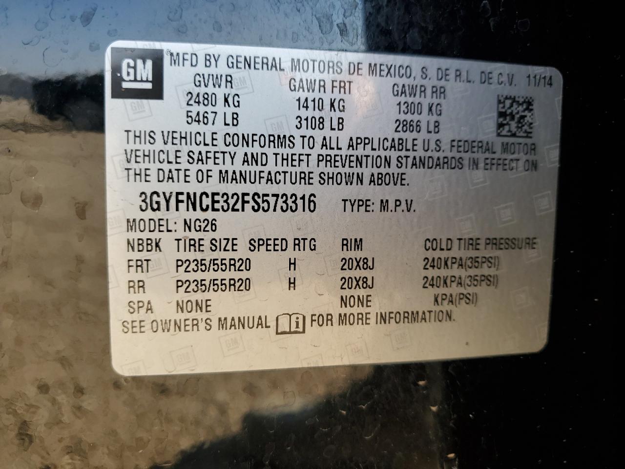 2015 Cadillac Srx Performance Collection VIN: 3GYFNCE32FS573316 Lot: 84935935