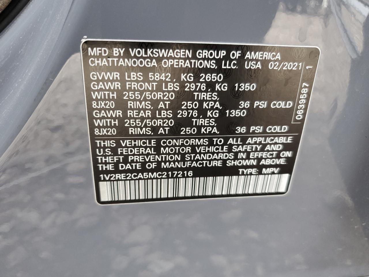 2021 Volkswagen Atlas Cross Sport Se VIN: 1V2RE2CA5MC217216 Lot: 85873205