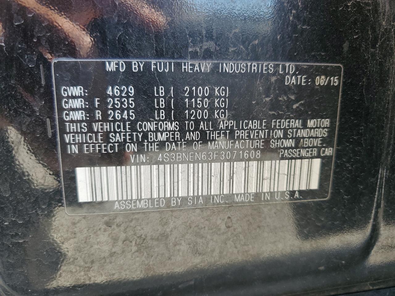 2015 Subaru Legacy 3.6R Limited VIN: 4S3BNEN63F3071608 Lot: 90618095