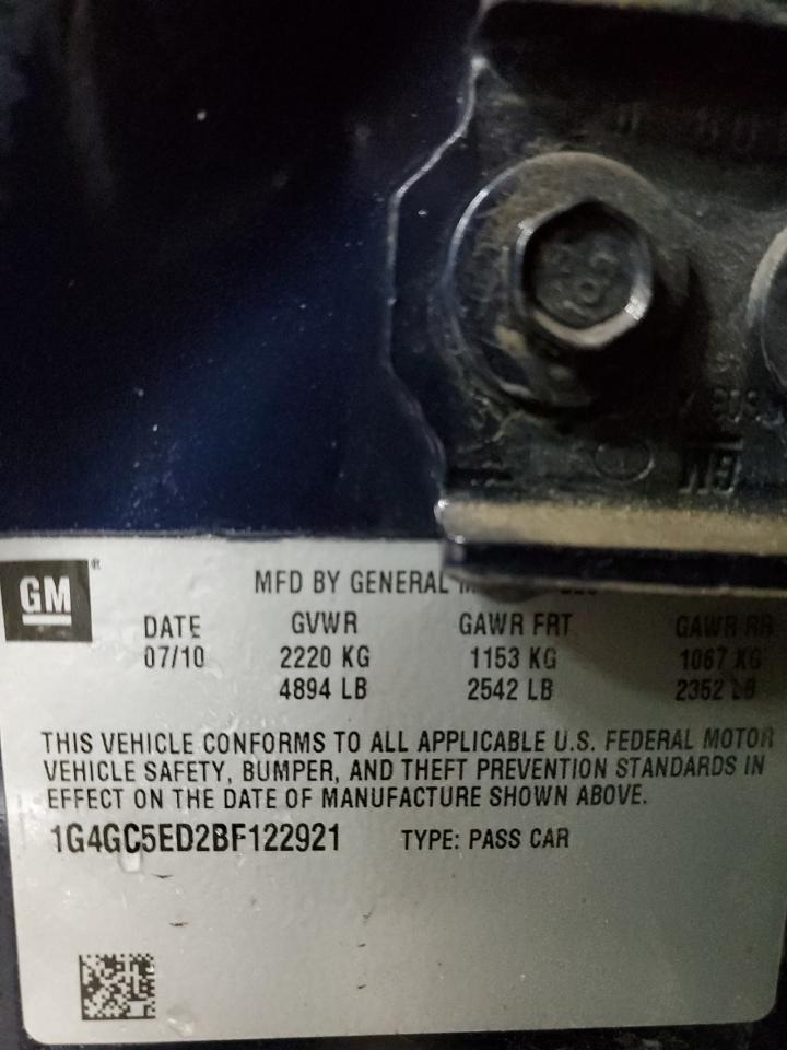 2011 Buick Lacrosse Cxl VIN: 1G4GC5ED2BF122921 Lot: 85358625