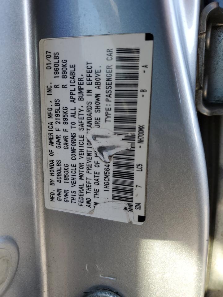 2007 Honda Accord Lx VIN: 1HGCM56417A102017 Lot: 85340695
