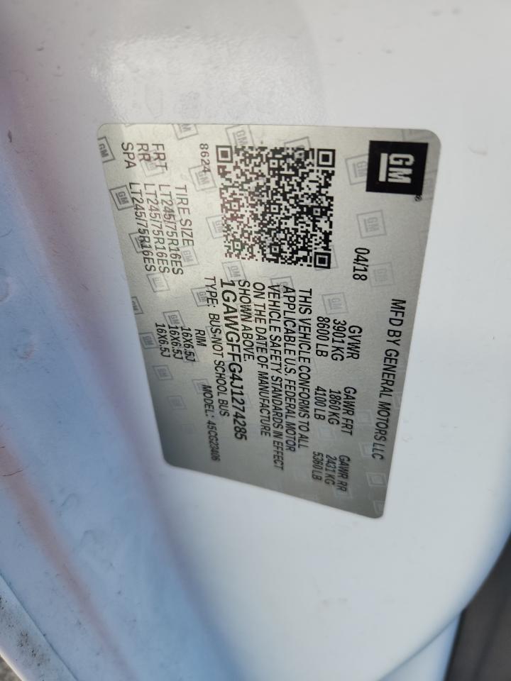 2018 Chevrolet Express G2500 Lt VIN: 1GAWGFFG4J1274285 Lot: 85558595