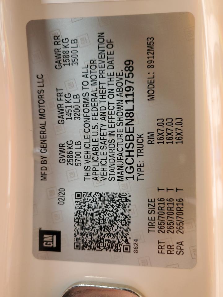 2020 Chevrolet Colorado VIN: 1GCHSBEN8L1197589 Lot: 85144675