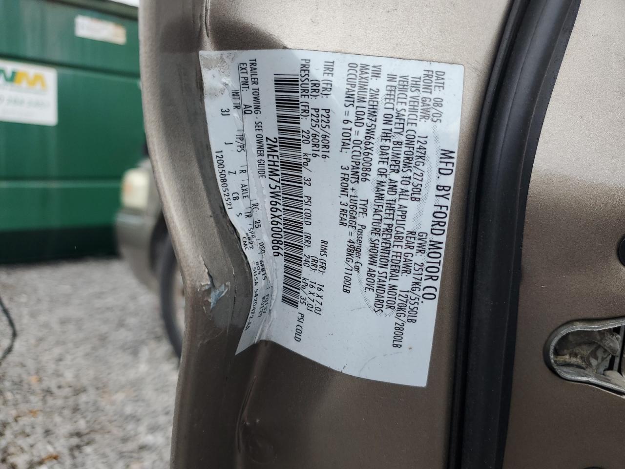 2006 Mercury Grand Marquis Ls VIN: 2MEHM75W66X600866 Lot: 82734225