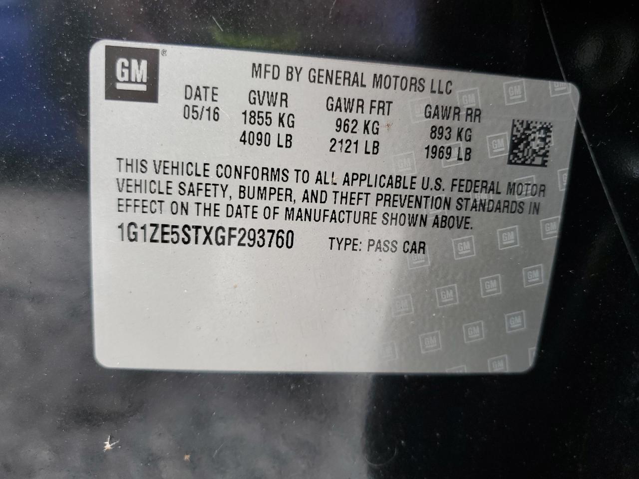 2016 Chevrolet Malibu Lt VIN: 1G1ZE5STXGF293760 Lot: 85647845
