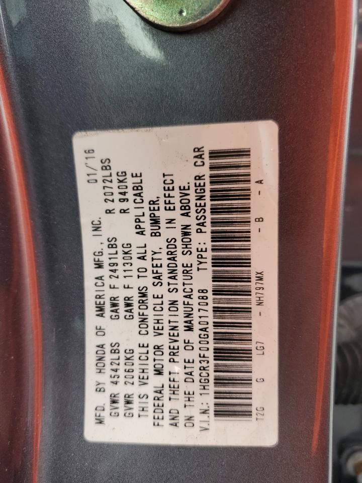 2016 Honda Accord Exl VIN: 1HGCR3F00GA017088 Lot: 85733995