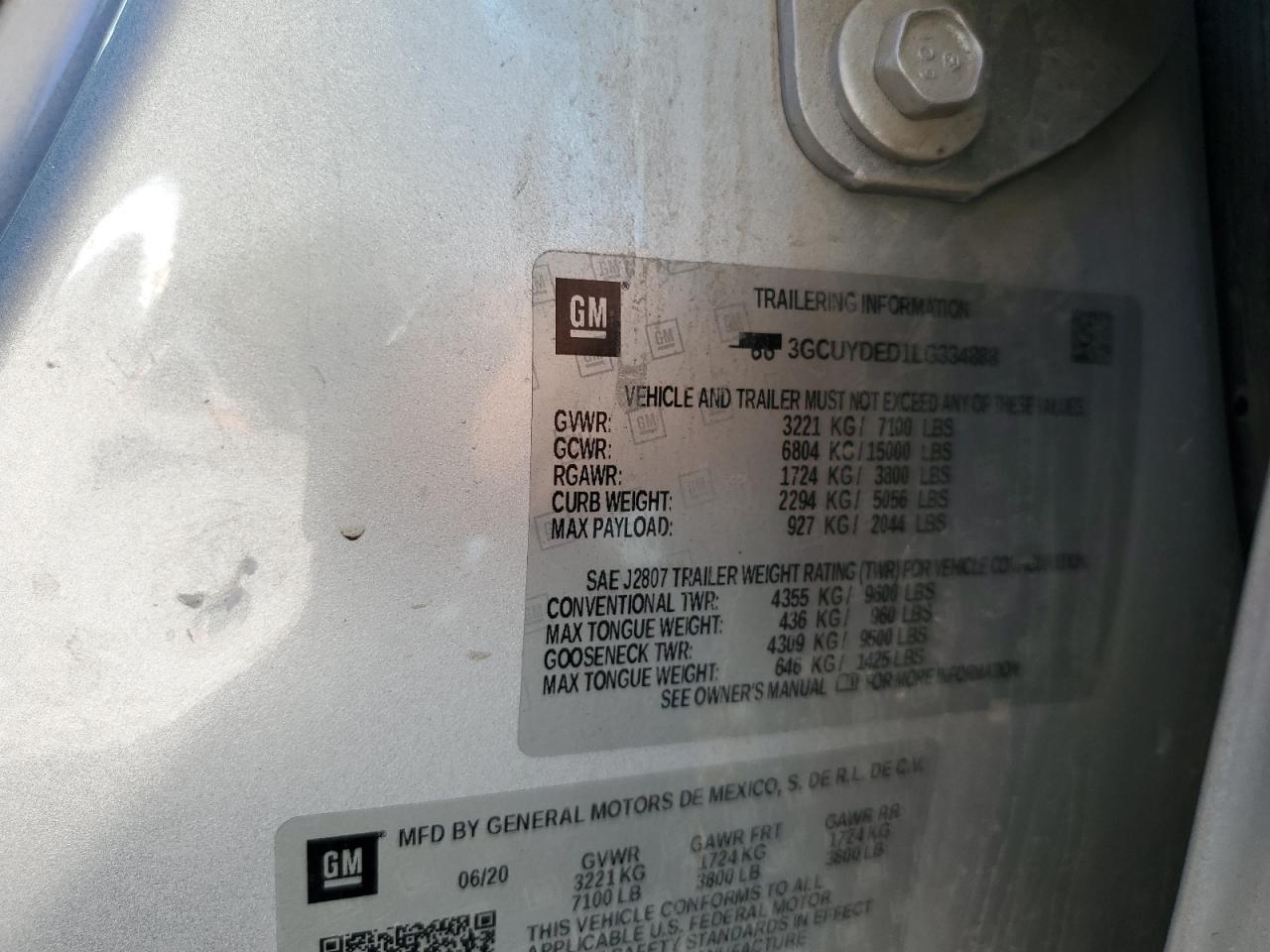 2020 Chevrolet Silverado K1500 Lt VIN: 3GCUYDED1LG334888 Lot: 82415015