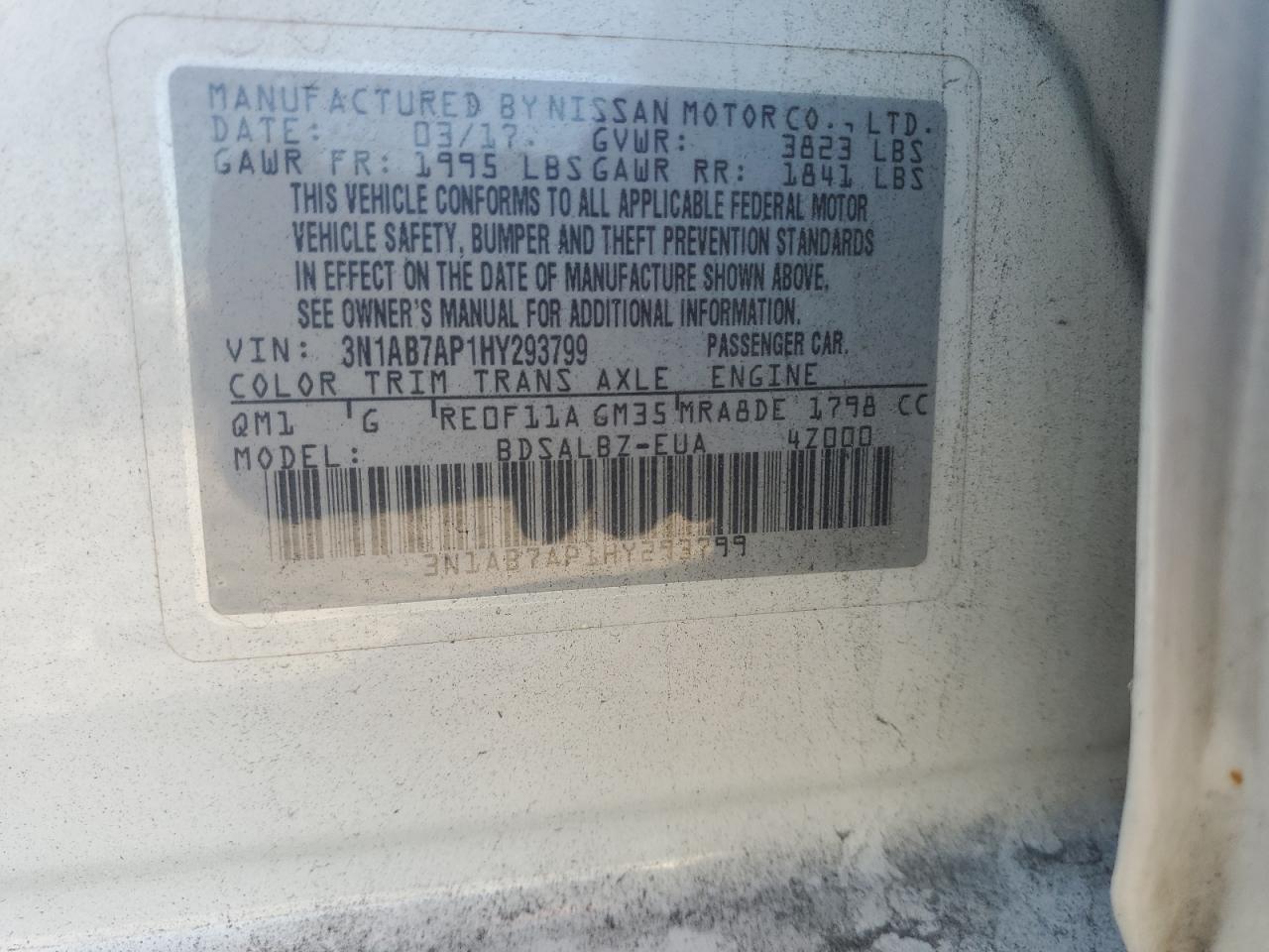 2017 Nissan Sentra S VIN: 3N1AB7AP1HY293799 Lot: 86210815