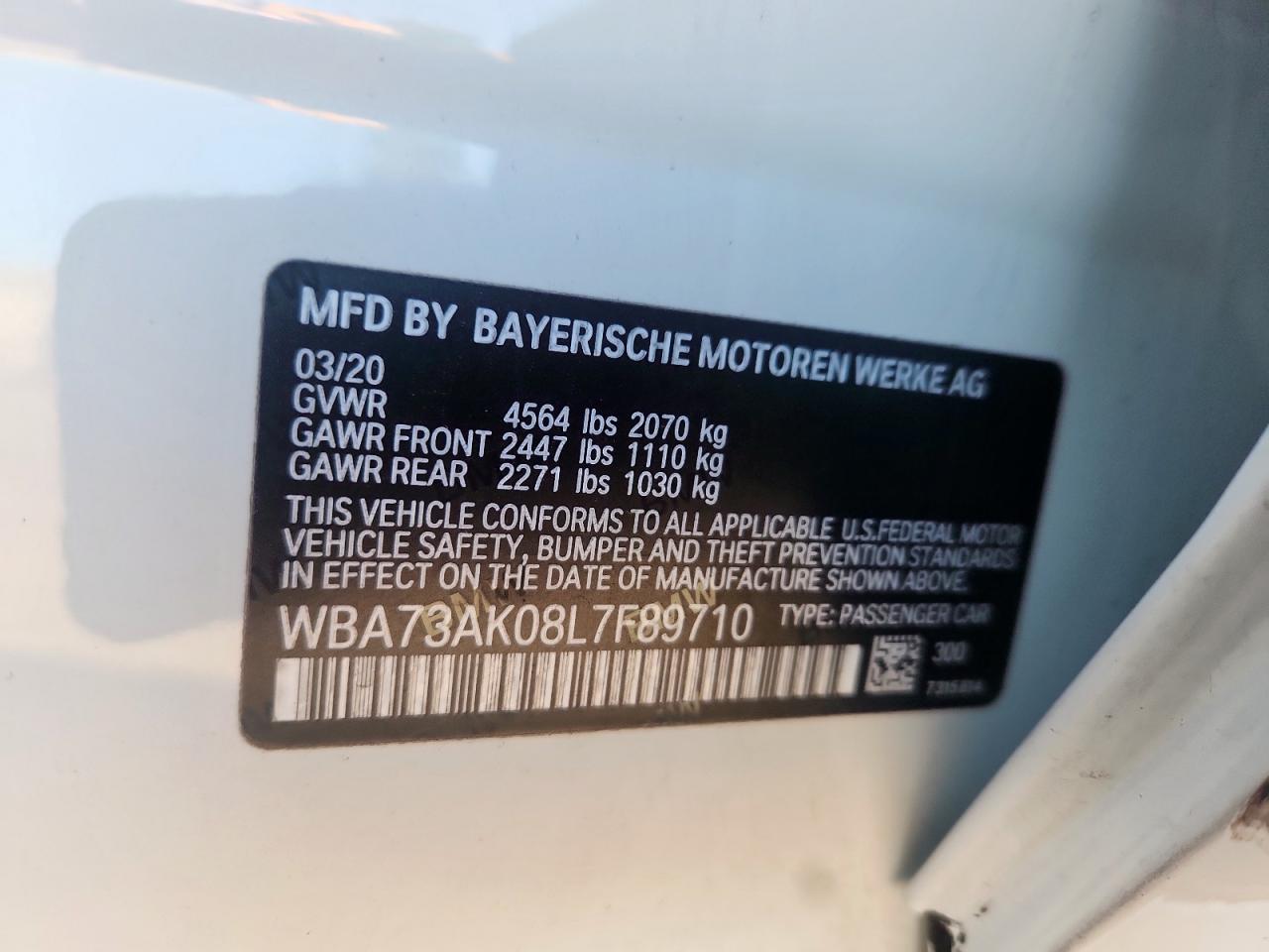 2020 BMW 228Xi VIN: WBA73AK08L7F89710 Lot: 90497165