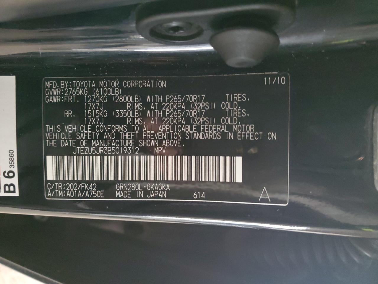 2011 Toyota 4Runner Sr5 VIN: JTEZU5JR3B5019312 Lot: 82273325