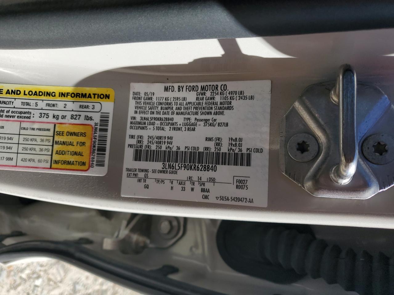 2019 Lincoln Mkz Reserve Ii VIN: 3LN6L5F90KR628840 Lot: 82708705