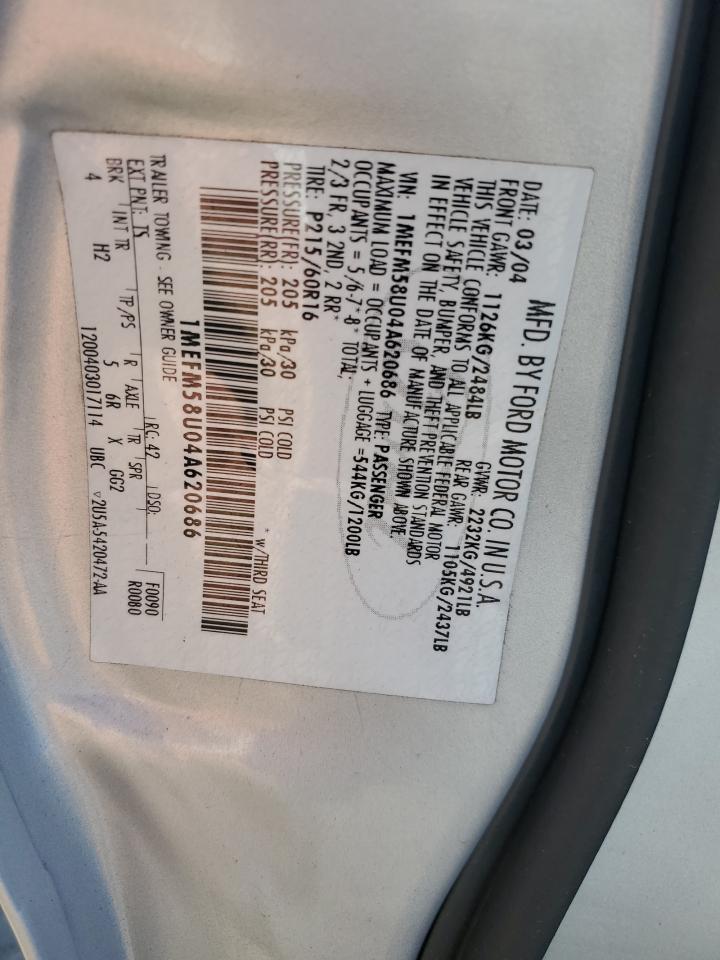 2004 Mercury Sable Gs VIN: 1MEFM58U04A620686 Lot: 82268275